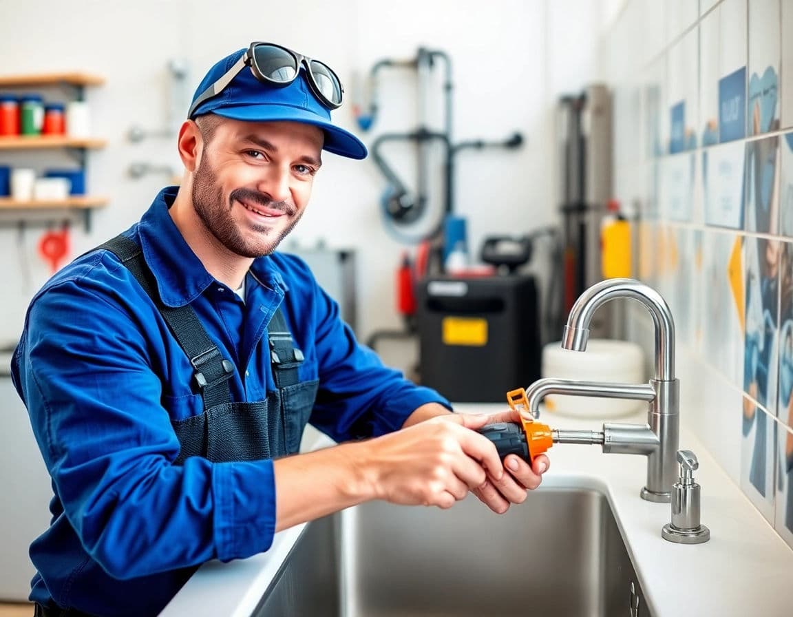 Plumber repairing a kitchen sink faucet